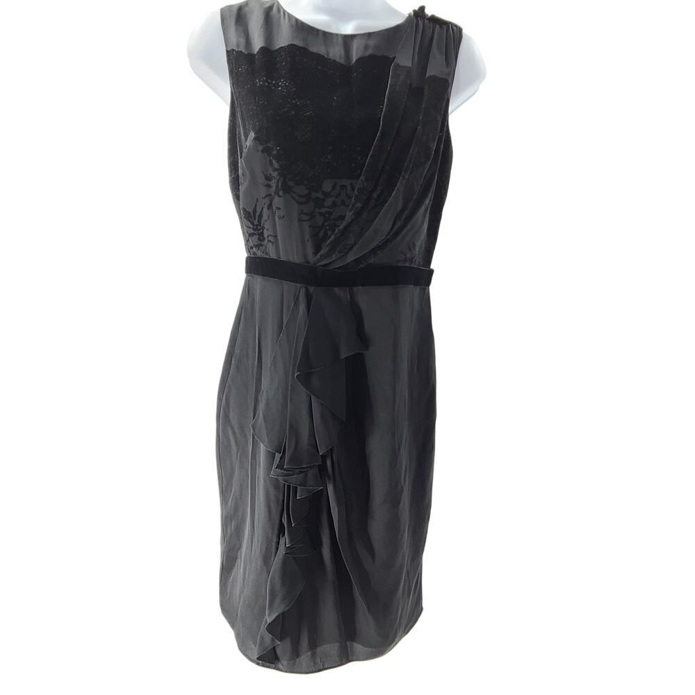 Elie Tahari Velvet burnout lace pattern black Whimsigoth Sheath Fairy grunge